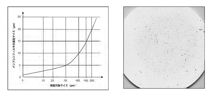 図 4.2 : メッシュフィルタと測定対象粒子径、図 4.3 : 実際のフィルタイメージ
